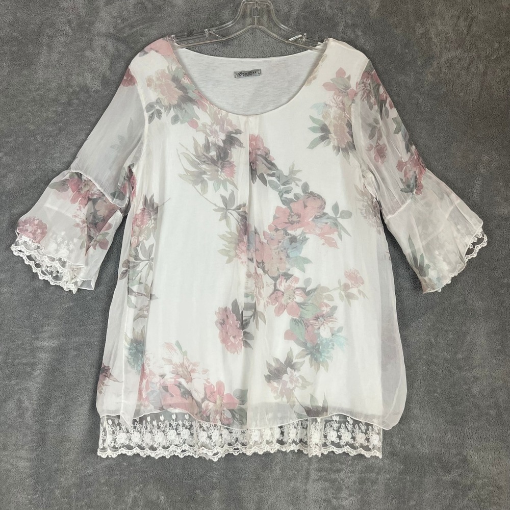 Elena Baldi Blouse Womens‎ M Floral Lace 100% Silk Made in Italy Ethereal